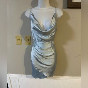 Selfie Leslie Satin Light Blue Mini Dress